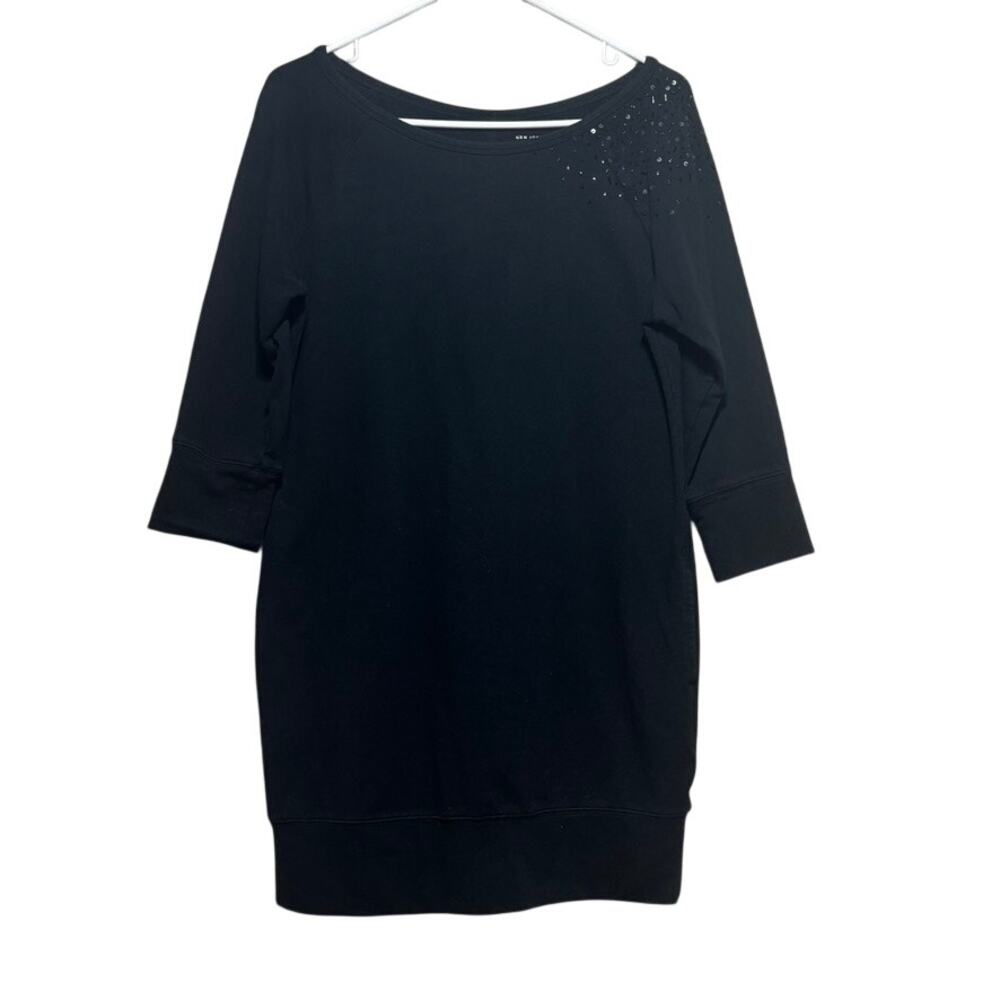 New York & Company Women's Medium Black Sweatshirt Dress Embellished Pockets - Picture 1 of 7